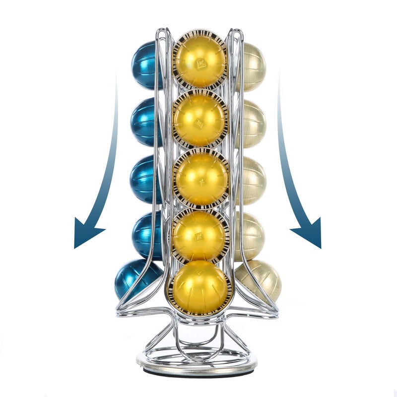 Flagship Coffee Pod Holder 360-Degree Rotatable Nespresso Vertuoline VertuoPlus Capsules Coffee Pods Capsules Stand Storage Rack Single Serve, Silver Metal(20 Pods) - Image 2